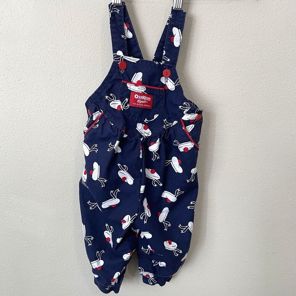 Vintage Oshkosh B'Gosh Beret Hat Baby Overalls Made USA Size 12 Months Vestbak